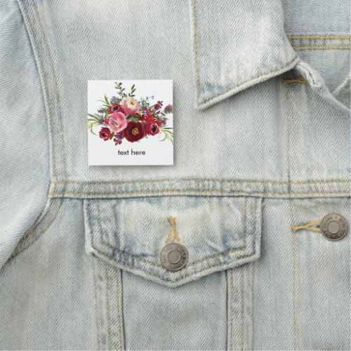 red watercolor floral Classic Name Tag