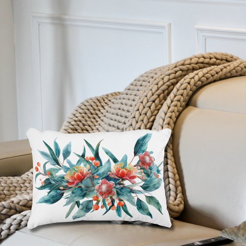Red Watercolor Floral Greenery Australian Flowers Accent Pillow