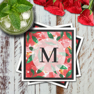 Red Watercolor Floral Monogram Napkins