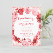 Red Watercolor Floral Quinceanera Invitation (Standing Front)