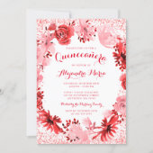 Red Watercolor Floral Quinceanera Invitation (Front)