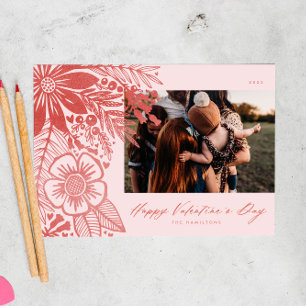 Red Watercolor Floral Valentines Day Bouquet Holiday Card