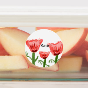 Red watercolor floral watercolor add name text thr kids' labels