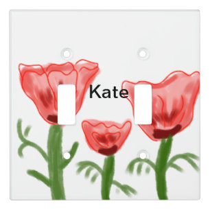 Red watercolor floral watercolor add name text thr light switch cover