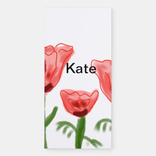 Red watercolor floral watercolor add name text thr magnetic notepad