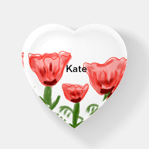 Red watercolor floral watercolor add name text thr paperweight