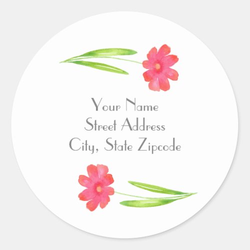 Red Watercolor Flower Classic Round Sticker