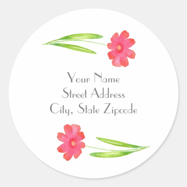 Red Watercolor Flower Classic Round Sticker (Front)