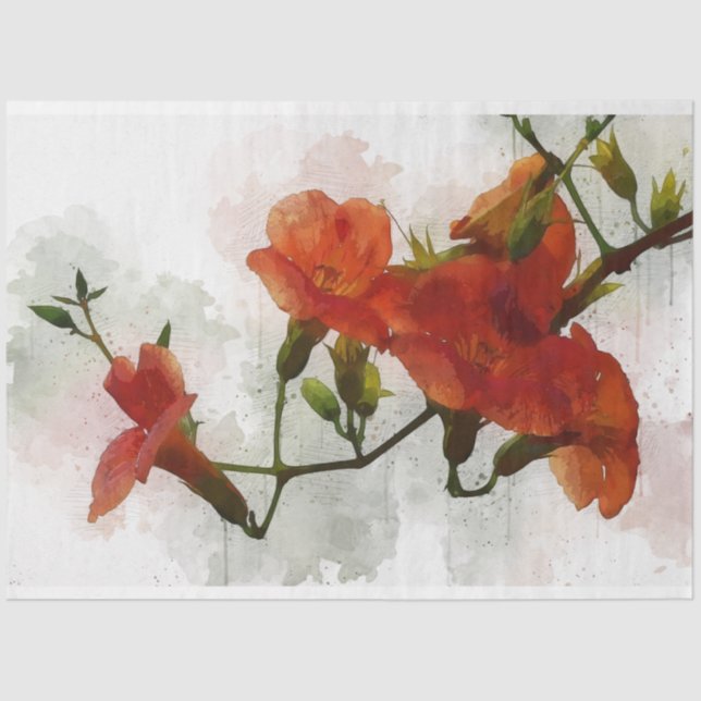 Red Watercolor Flowers 20x30 Decoupage Tissue Paper (Front)
