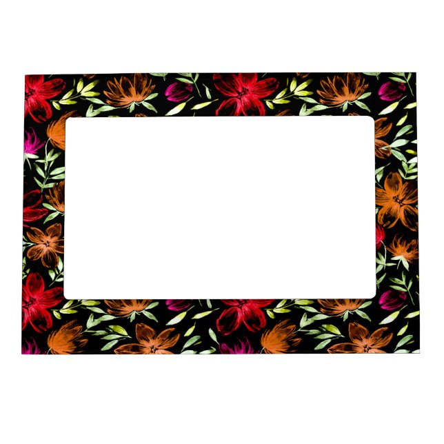 Red Watercolor Flowers 3 Magnetic Frame (Front)