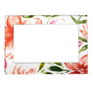 Red Watercolor Flowers 5 Magnetic Frame