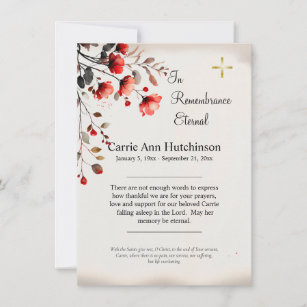 Red Watercolor Flowers Orthodox Funeral Thank You Card