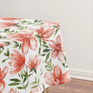Red Watercolor Flowers Tablecloth