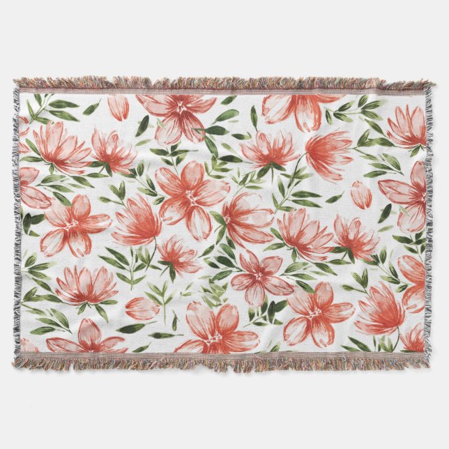 Red Watercolor Flowers Throw Blanket (Front)