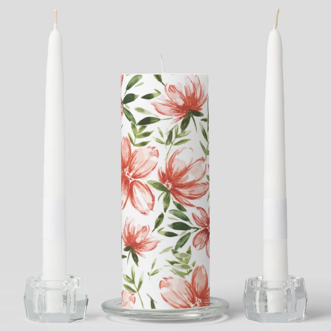 Red Watercolor Flowers Unity Candle Set (Front)