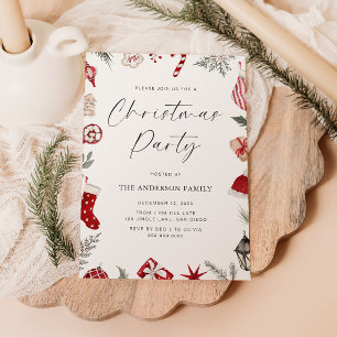 Red Watercolor Frame Christmas Party Invitation