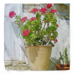 Red watercolor geranium bandana