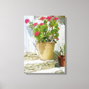 Red watercolor geranium canvas print
