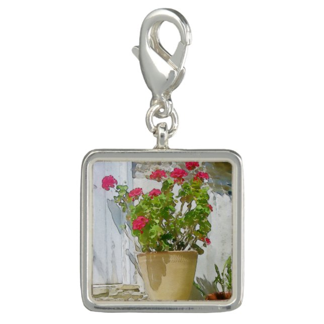 Red watercolor geranium charm (Front)