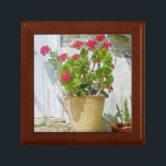 Red watercolor geranium gift box<br><div class="desc">Red watercolor geranium in blossom in front of the stone wall in Cyprus</div>