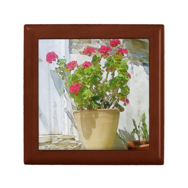 Red watercolor geranium gift box (Front)