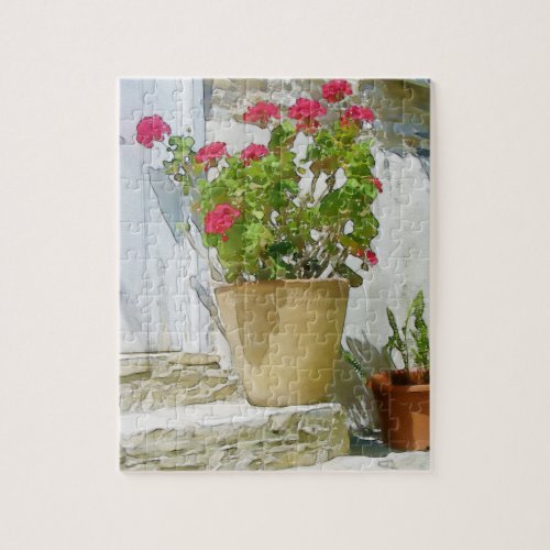 Red watercolor geranium jigsaw puzzle