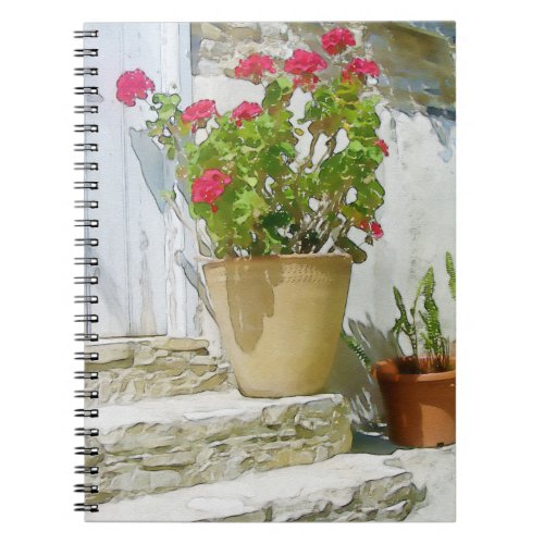 Red watercolor geranium notebook