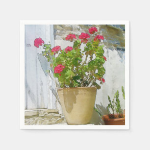Red watercolor geranium paper napkins
