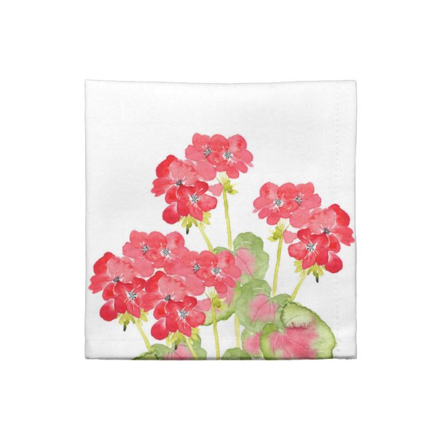 Red Watercolor Geraniums 2 Cloth Napkin (Quarter Fold)