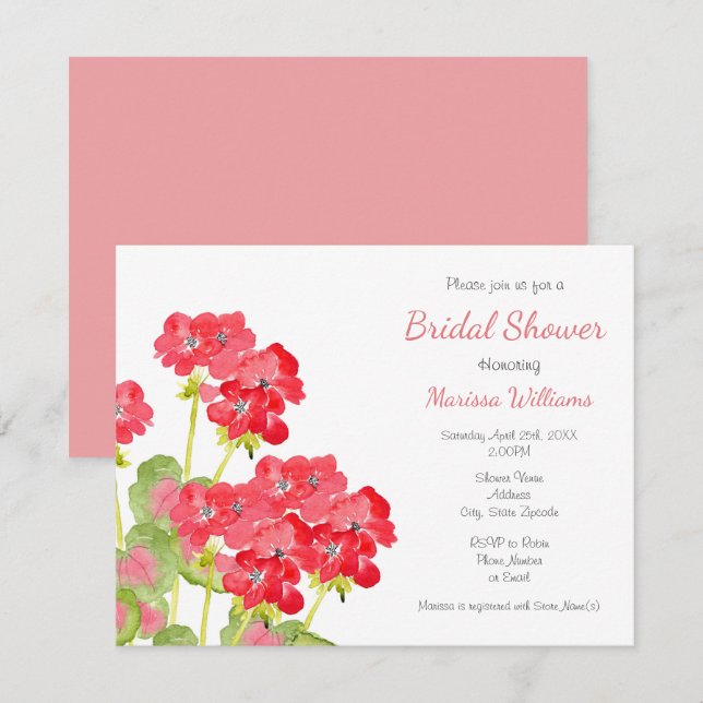 Red Watercolor Geraniums 2 Invitation (Front/Back)