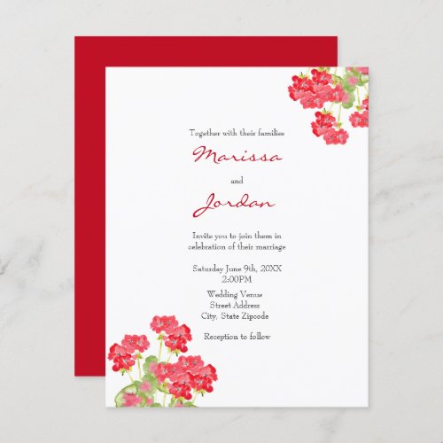 Red Watercolor Geraniums 2 Invitation