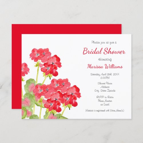 Red Watercolor Geraniums 2 Invitation