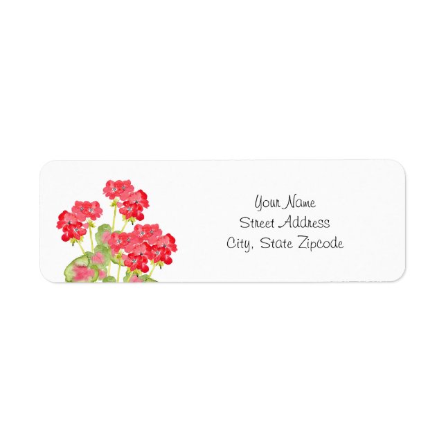 Red Watercolor Geraniums 2 Label (Front)