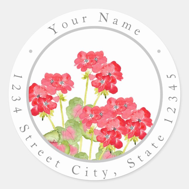 Red Watercolor Geraniums 2 Labels (Front)
