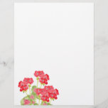 Red Watercolor Geraniums 2 Letterhead<br><div class="desc">Letterhead printed with original watercolor painting.</div>