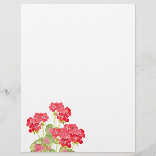 Red Watercolor Geraniums 2 Letterhead