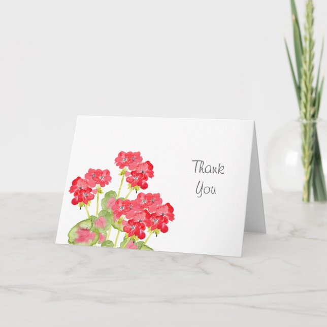 Red Watercolor Geraniums 2 Letterpress Thank You Card (Front)