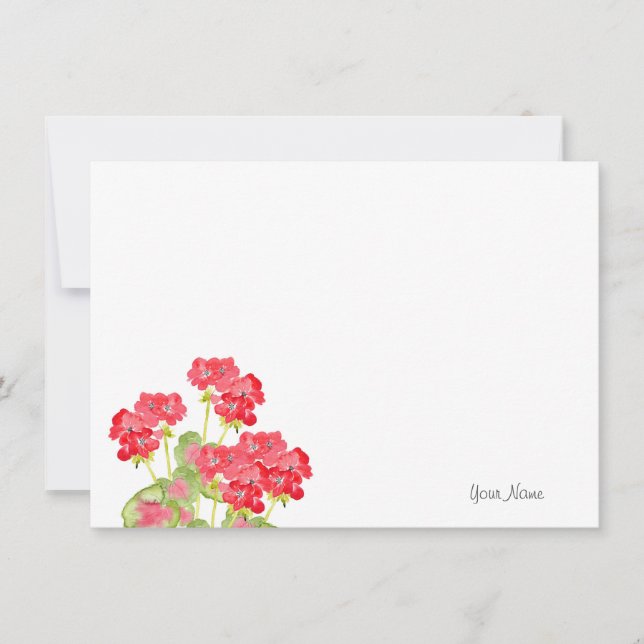 Red Watercolor Geraniums 2 Note Card (Front)
