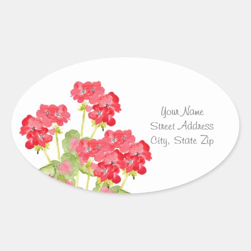 Red Watercolor Geraniums 2 Oval Sticker