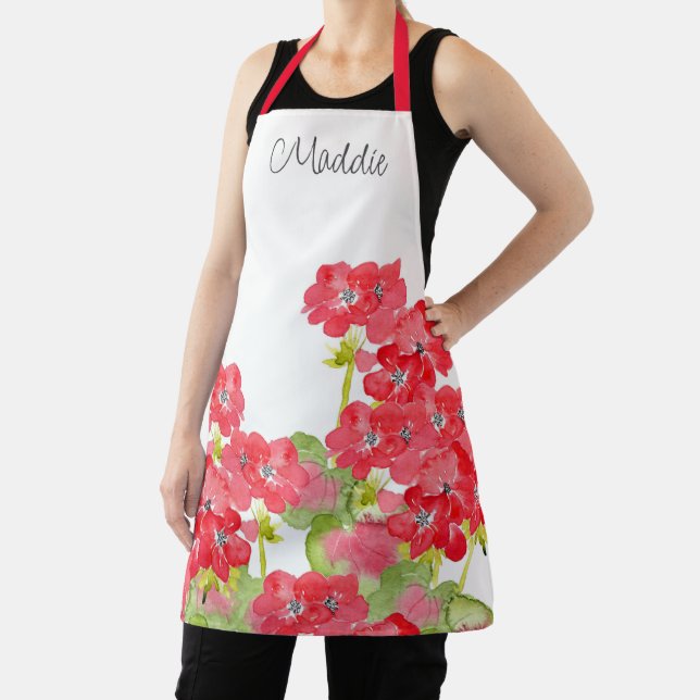 Red Watercolor Geraniums    Apron (Insitu)
