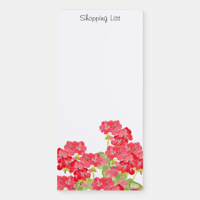 Red Watercolor Geraniums  Magnetic Notepad