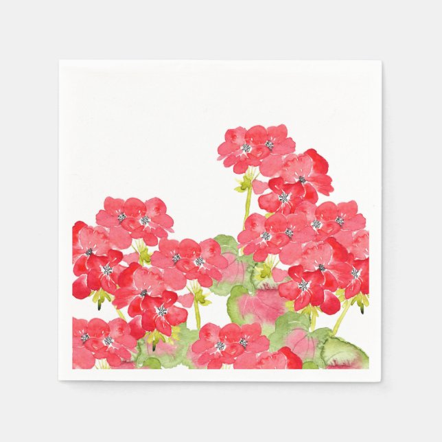 Red Watercolor Geraniums Napkins (Front)