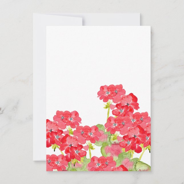 Red Watercolor Geraniums Note Card (Front)