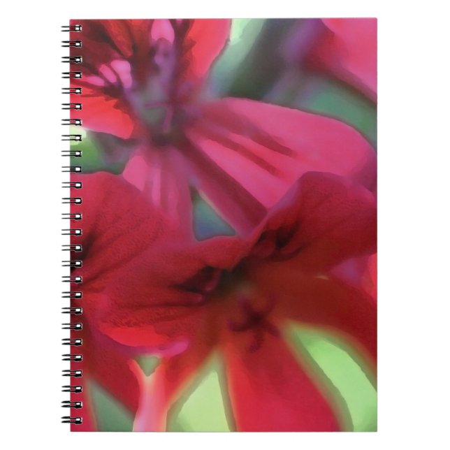 Red Watercolor Geraniums Notebook (Front)