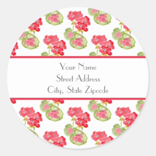 Red Watercolor Geraniums Pattern  Labels