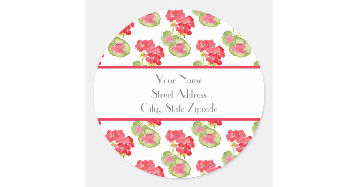 'Red Watercolor Geraniums Pattern' Labels | Zazzle