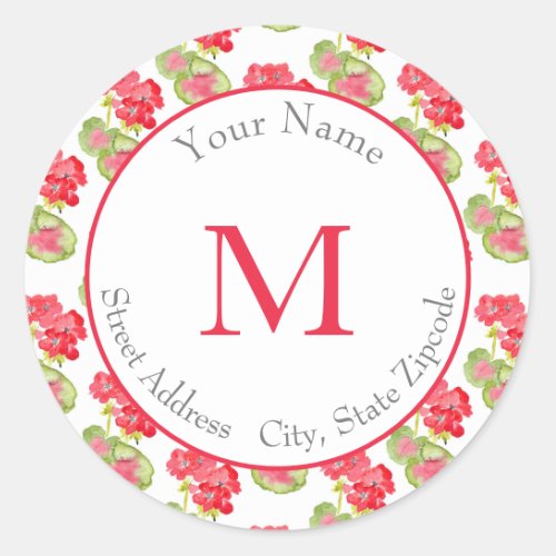 Red Watercolor Geraniums Pattern  Labels