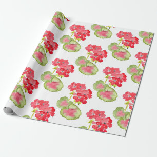 Red Watercolor Geraniums Pattern Wrapping Paper