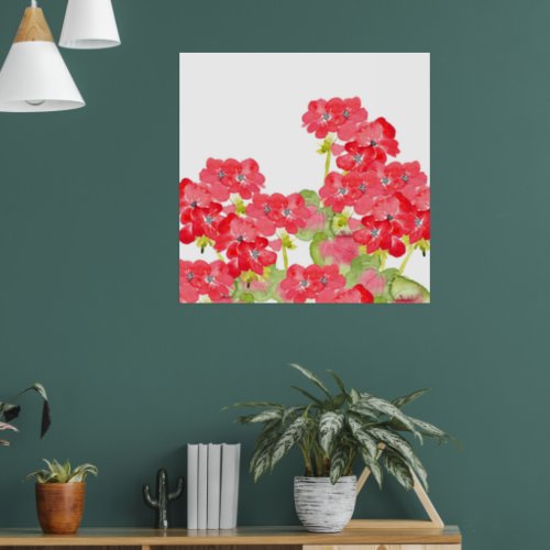 Red Watercolor Geraniums Poster