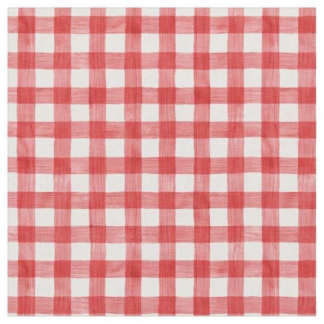 Red Watercolor Gingham Fabric (Close Up)